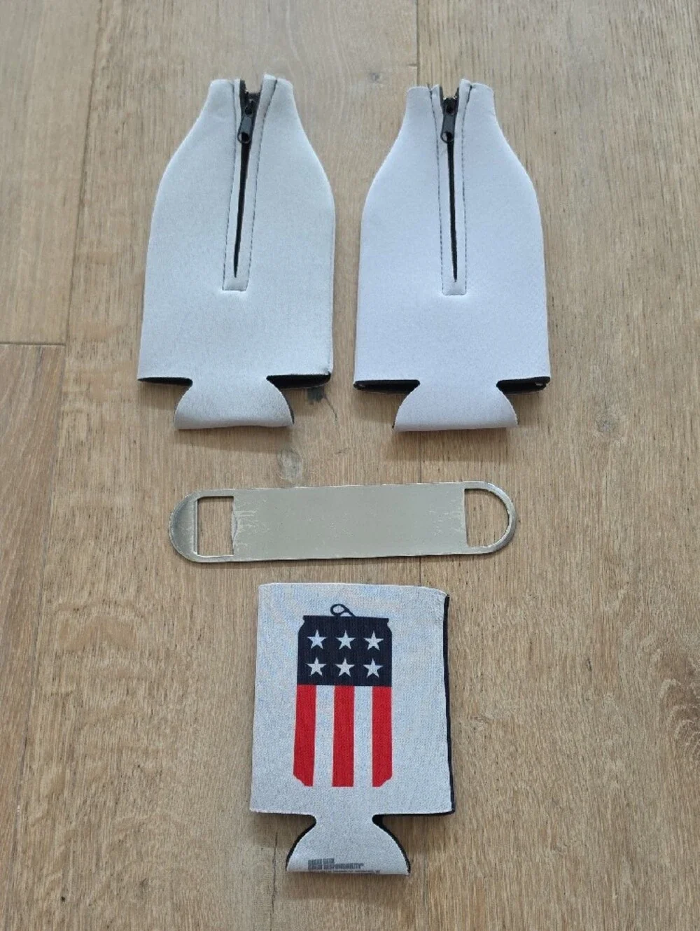 Miller Lite Koozies & Bottle Opener Set - White, Black and Gold